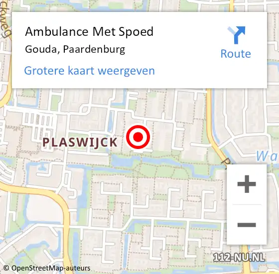 Locatie op kaart van de 112 melding: Ambulance Met Spoed Naar Gouda, Paardenburg op 16 juli 2022 18:19