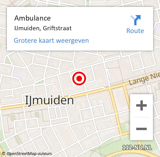 Locatie op kaart van de 112 melding: Ambulance IJmuiden, Griftstraat op 16 juli 2022 18:48