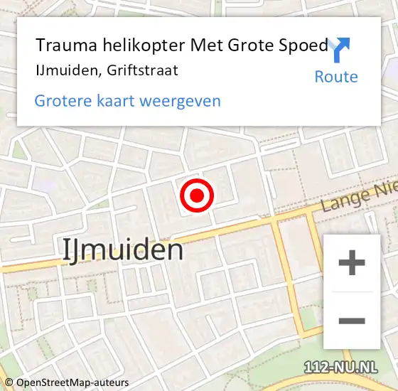 Locatie op kaart van de 112 melding: Trauma helikopter Met Grote Spoed Naar IJmuiden, Griftstraat op 16 juli 2022 18:52