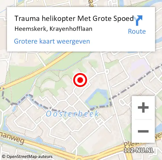 Locatie op kaart van de 112 melding: Trauma helikopter Met Grote Spoed Naar Heemskerk, Krayenhofflaan op 16 juli 2022 18:55