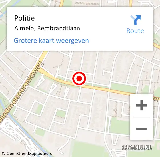 Locatie op kaart van de 112 melding: Politie Almelo, Rembrandtlaan op 16 juli 2022 19:32