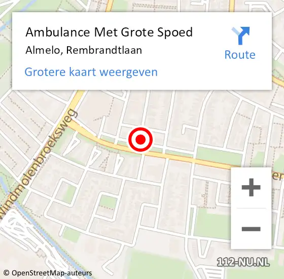 Locatie op kaart van de 112 melding: Ambulance Met Grote Spoed Naar Almelo, Rembrandtlaan op 16 juli 2022 19:33