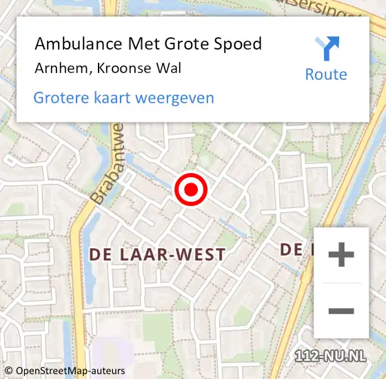 Locatie op kaart van de 112 melding: Ambulance Met Grote Spoed Naar Arnhem, Kroonse Wal op 16 juli 2022 19:33