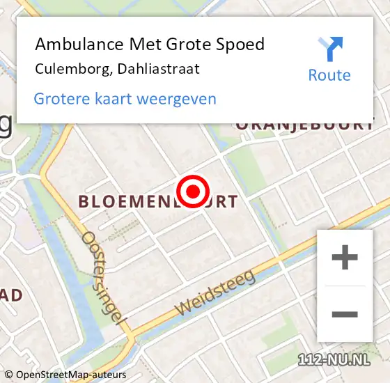 Locatie op kaart van de 112 melding: Ambulance Met Grote Spoed Naar Culemborg, Dahliastraat op 16 juli 2022 19:42