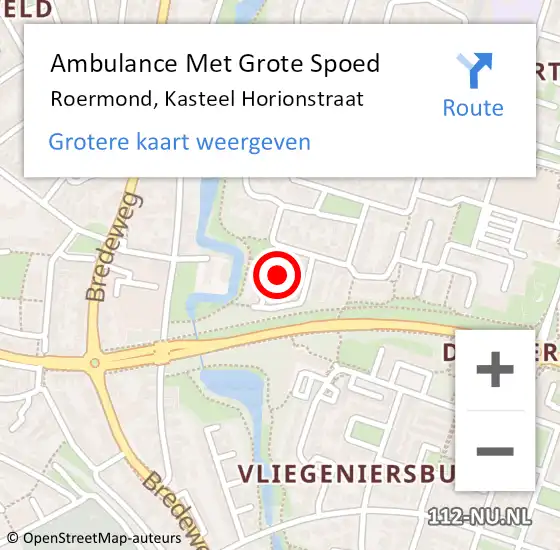 Locatie op kaart van de 112 melding: Ambulance Met Grote Spoed Naar Roermond, Kasteel Horionstraat op 16 juli 2022 19:53