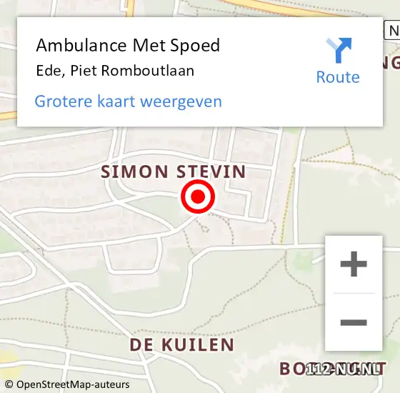 Locatie op kaart van de 112 melding: Ambulance Met Spoed Naar Ede, Piet Romboutlaan op 16 juli 2022 20:07