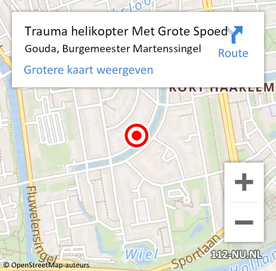 Locatie op kaart van de 112 melding: Trauma helikopter Met Grote Spoed Naar Gouda, Burgemeester Martenssingel op 16 juli 2022 20:22