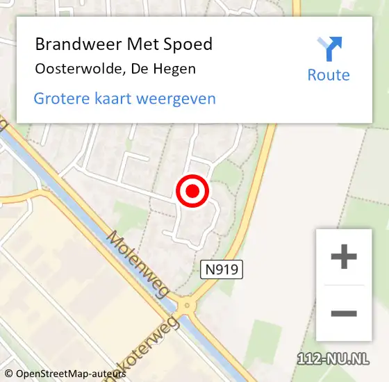 Locatie op kaart van de 112 melding: Brandweer Met Spoed Naar Oosterwolde, De Hegen op 16 juli 2022 20:33