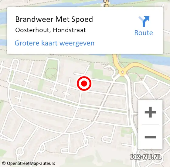 Locatie op kaart van de 112 melding: Brandweer Met Spoed Naar Oosterhout, Hondstraat op 16 juli 2022 20:41