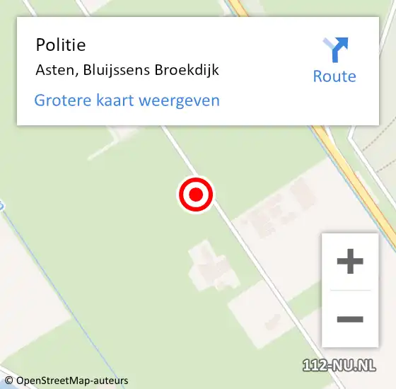 Locatie op kaart van de 112 melding: Politie Asten, Bluijssens Broekdijk op 16 juli 2022 20:49