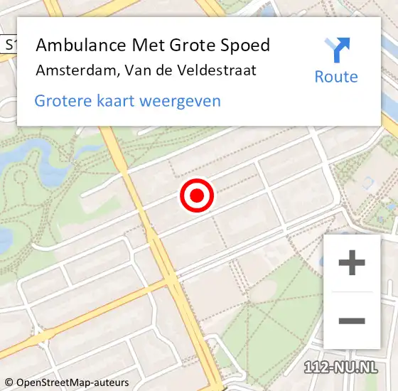 Locatie op kaart van de 112 melding: Ambulance Met Grote Spoed Naar Amsterdam, Van de Veldestraat op 16 juli 2022 20:51