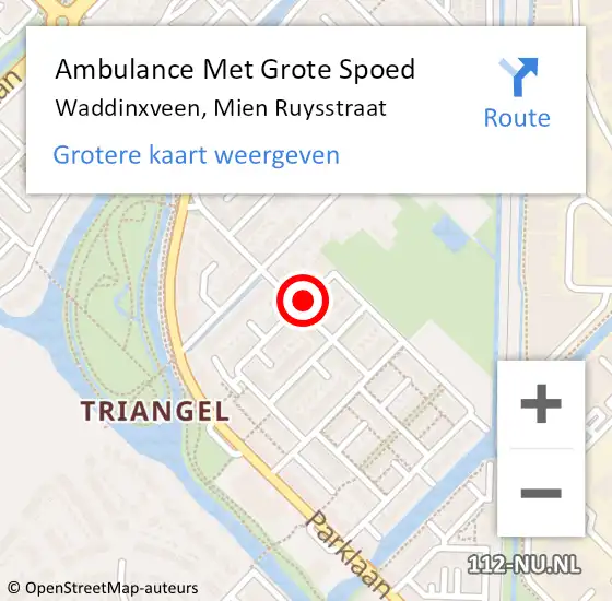 Locatie op kaart van de 112 melding: Ambulance Met Grote Spoed Naar Waddinxveen, Mien Ruysstraat op 16 juli 2022 20:53