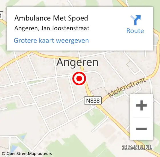Locatie op kaart van de 112 melding: Ambulance Met Spoed Naar Angeren, Jan Joostenstraat op 16 juli 2022 21:13