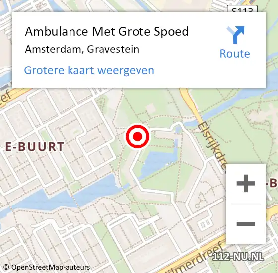 Locatie op kaart van de 112 melding: Ambulance Met Grote Spoed Naar Amsterdam-Zuidoost, Gravestein op 16 juli 2022 22:07