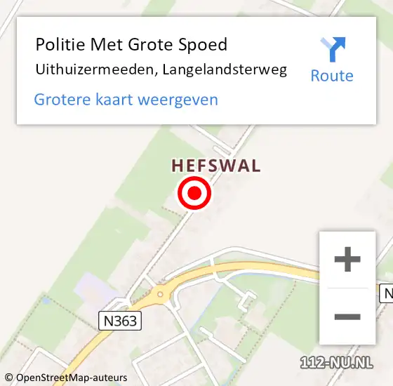 Locatie op kaart van de 112 melding: Politie Met Grote Spoed Naar Uithuizermeeden, Langelandsterweg op 16 juli 2022 22:23