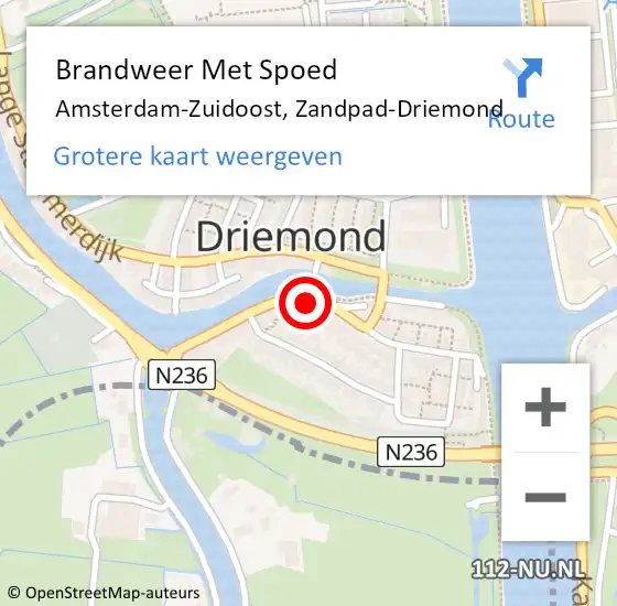 Locatie op kaart van de 112 melding: Brandweer Met Spoed Naar Amsterdam-Zuidoost, Zandpad-Driemond op 16 juli 2022 22:29