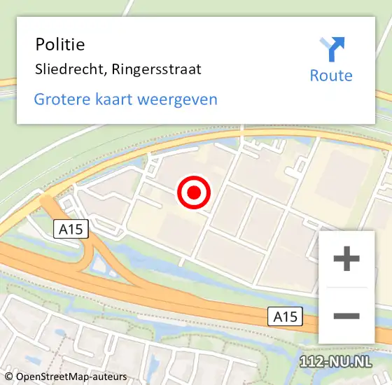 Locatie op kaart van de 112 melding: Politie Sliedrecht, Ringersstraat op 16 juli 2022 22:42