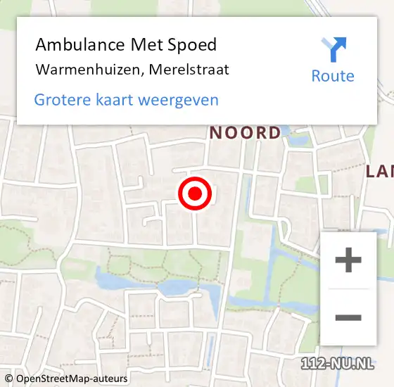 Locatie op kaart van de 112 melding: Ambulance Met Spoed Naar Warmenhuizen, Merelstraat op 16 juli 2022 22:45