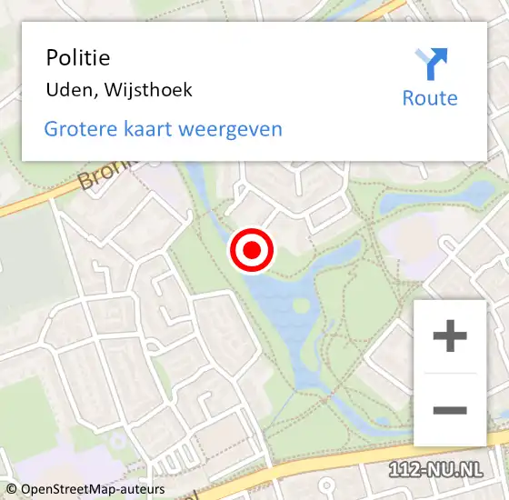 Locatie op kaart van de 112 melding: Politie Uden, Wijsthoek op 16 juli 2022 23:06