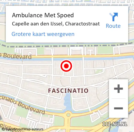 Locatie op kaart van de 112 melding: Ambulance Met Spoed Naar Capelle aan den IJssel, Charactostraat op 16 juli 2022 23:15