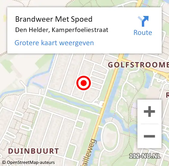 Locatie op kaart van de 112 melding: Brandweer Met Spoed Naar Den Helder, Kamperfoeliestraat op 16 juli 2022 23:32