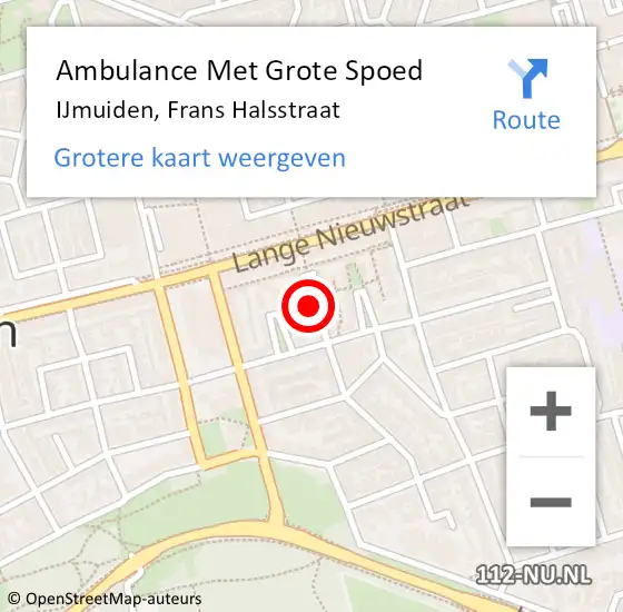 Locatie op kaart van de 112 melding: Ambulance Met Grote Spoed Naar IJmuiden, Frans Halsstraat op 16 juli 2022 23:51