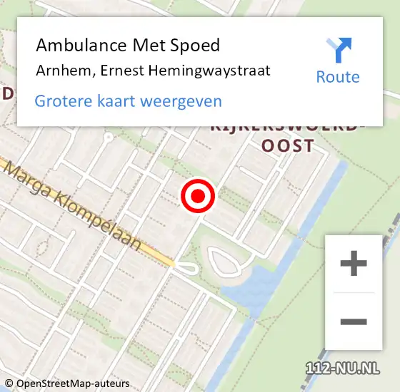 Locatie op kaart van de 112 melding: Ambulance Met Spoed Naar Arnhem, Ernest Hemingwaystraat op 17 juli 2022 00:22