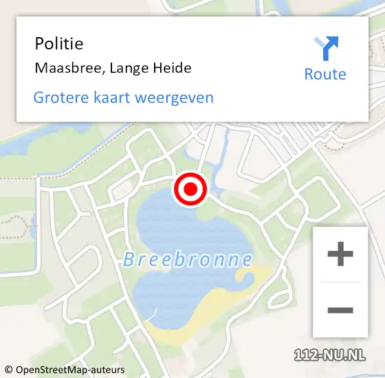 Locatie op kaart van de 112 melding: Politie Maasbree, Lange Heide op 17 juli 2022 00:24