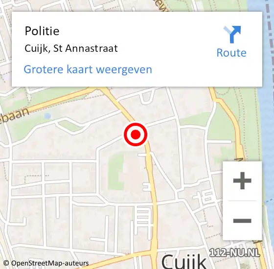 Locatie op kaart van de 112 melding: Politie Cuijk, St Annastraat op 17 juli 2022 00:36