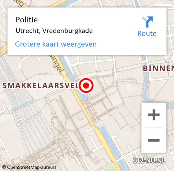 Locatie op kaart van de 112 melding: Politie Utrecht, Vredenburgkade op 17 juli 2022 00:41