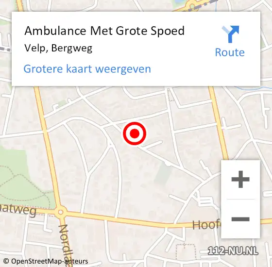 Locatie op kaart van de 112 melding: Ambulance Met Grote Spoed Naar Velp, Bergweg op 17 juli 2022 01:03