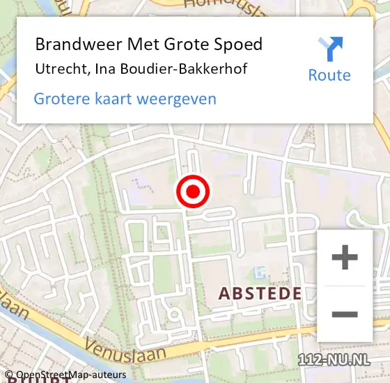 Locatie op kaart van de 112 melding: Brandweer Met Grote Spoed Naar Utrecht, Ina Boudier-Bakkerhof op 17 juli 2022 01:20