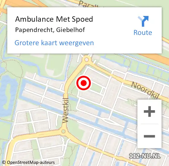 Locatie op kaart van de 112 melding: Ambulance Met Spoed Naar Papendrecht, Giebelhof op 17 juli 2022 02:20