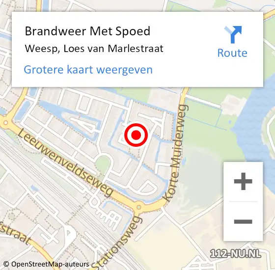 Locatie op kaart van de 112 melding: Brandweer Met Spoed Naar Weesp, Loes van Marlestraat op 17 juli 2022 02:32