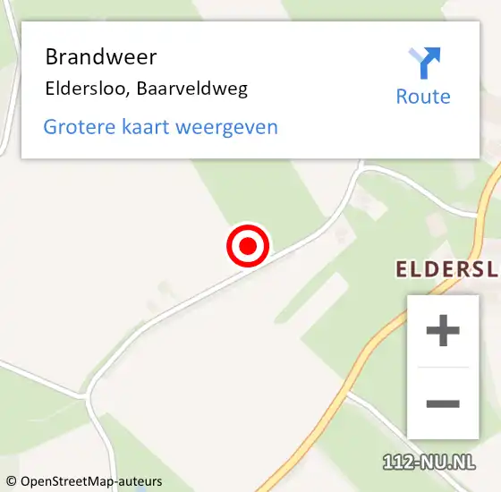 Locatie op kaart van de 112 melding: Brandweer Eldersloo, Baarveldweg op 17 juli 2022 02:41