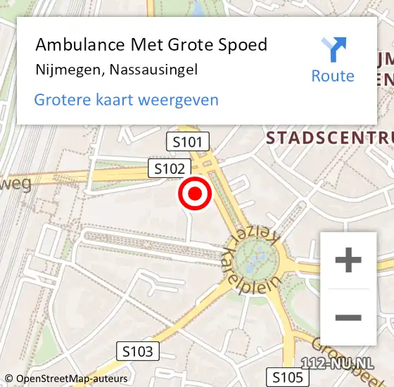 Locatie op kaart van de 112 melding: Ambulance Met Grote Spoed Naar Nijmegen, Nassausingel op 17 juli 2022 02:43