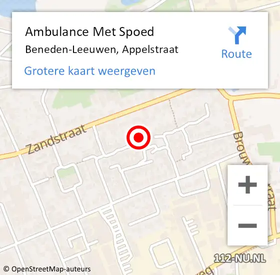 Locatie op kaart van de 112 melding: Ambulance Met Spoed Naar Beneden-Leeuwen, Appelstraat op 17 juli 2022 02:54