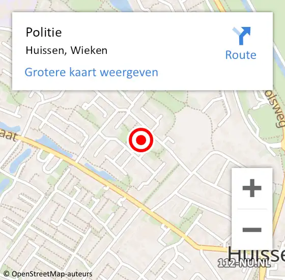 Locatie op kaart van de 112 melding: Politie Huissen, Wieken op 17 juli 2022 03:30