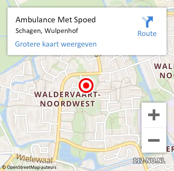 Locatie op kaart van de 112 melding: Ambulance Met Spoed Naar Schagen, Wulpenhof op 17 juli 2022 04:42