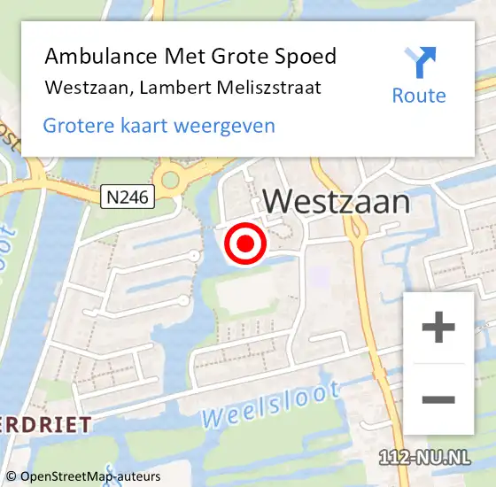 Locatie op kaart van de 112 melding: Ambulance Met Grote Spoed Naar Westzaan, Lambert Meliszstraat op 17 juli 2022 06:37