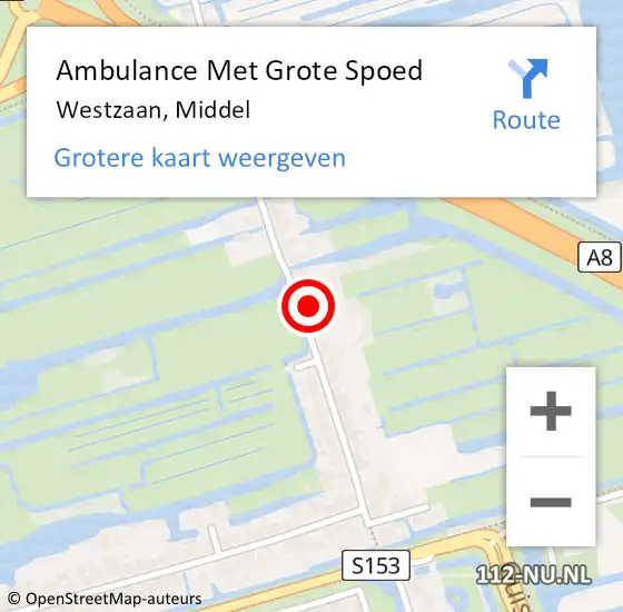 Locatie op kaart van de 112 melding: Ambulance Met Grote Spoed Naar Westzaan, Middel op 17 juli 2022 07:00