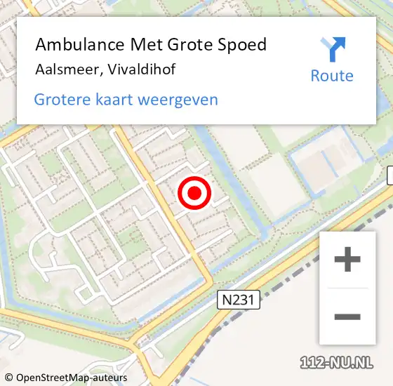 Locatie op kaart van de 112 melding: Ambulance Met Grote Spoed Naar Aalsmeer, Vivaldihof op 17 juli 2022 07:24