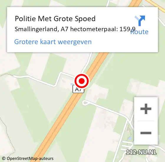 Locatie op kaart van de 112 melding: Politie Met Grote Spoed Naar Smallingerland, A7 hectometerpaal: 159,9 op 17 juli 2022 07:44