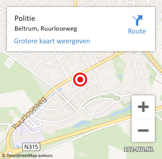 Locatie op kaart van de 112 melding: Politie Beltrum, Ruurloseweg op 17 juli 2022 08:06