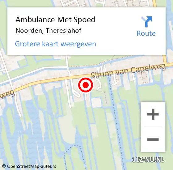 Locatie op kaart van de 112 melding: Ambulance Met Spoed Naar Noorden, Theresiahof op 17 juli 2022 09:05