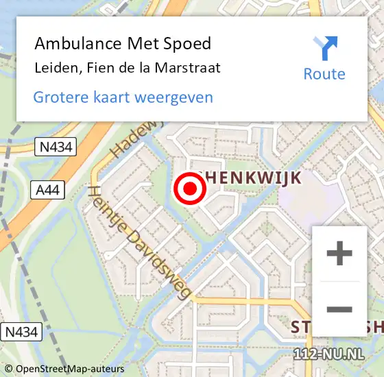 Locatie op kaart van de 112 melding: Ambulance Met Spoed Naar Leiden, Fien de la Marstraat op 17 juli 2022 09:40