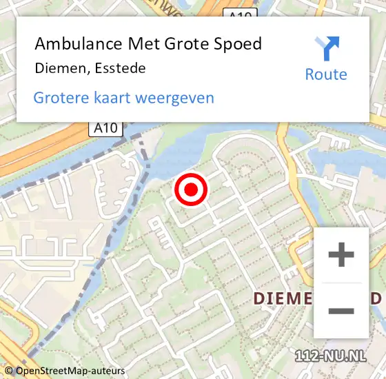 Locatie op kaart van de 112 melding: Ambulance Met Grote Spoed Naar Diemen, Esstede op 17 juli 2022 10:12