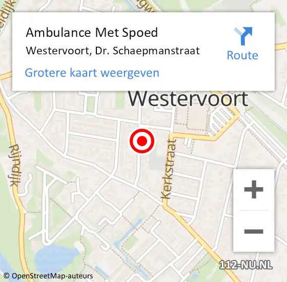Locatie op kaart van de 112 melding: Ambulance Met Spoed Naar Westervoort, Dr. Schaepmanstraat op 17 juli 2022 10:35