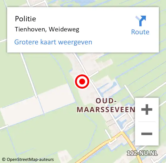 Locatie op kaart van de 112 melding: Politie Tienhoven, Weideweg op 17 juli 2022 10:37