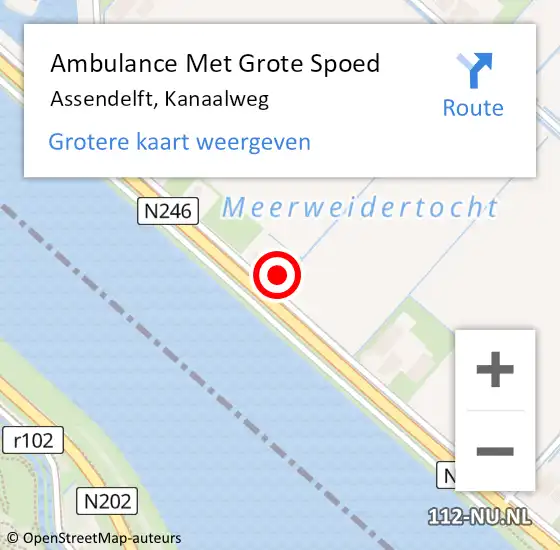 Locatie op kaart van de 112 melding: Ambulance Met Grote Spoed Naar Assendelft, Kanaalweg op 17 juli 2022 10:47